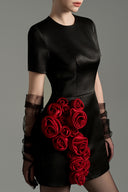 Rosé Noir Crystal Embellished Rose Appliqué Mini Dress for women, from IHF STUDIO, The Viet Concept 