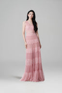 Symphonic Flamingo Pink Tiered Sequin Gown for women, from LINH PHUNG, The Viet Concept