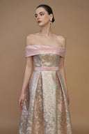 Bustier Light Pink Metallic Jacquard A-Line Crystal Gown for women, from IHF ATELIER, The Viet Concept 