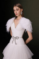 Celestia Swan Feathered V-Neck Tiered Gown for women, from JOSEPHINE, The Viet Concept 