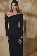 L' SCARLETT • Mobius Crystal-Embellished Off-Shoulder Maxi Dress