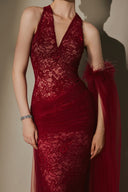 ARTI APPAREL • Elodie Lace & Tulle Feather-Embellished Gown