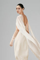 White Ophelia Strapless Taffeta And Mulberry Silk Maxi Dress for women, from HUONG, The Viet Concept 