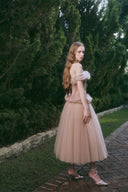 Cinnamon Off-Shoulder Mesh Corset Midi Dress for women, from LINH PHUNG, The Viet Concept
