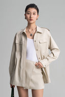 Beige IIlluminate Belted Cotton Twill Jacket for women, from HOBB, The Viet Concept 
