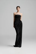 Manos Obsidian Pleated Velvet Dress for women, from BYDI, The Viet Concept 