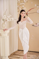 DO LONG • White Corset Pleated Flap Midi Dress