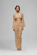 Mocha Miriam Set with Top & Maxi Skirt for women, from La Vierge, The Viet Concept 