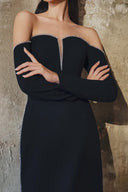 L' SCARLETT • Off-Shoulder Crystal Embellished Poly Crepe Maxi Dress