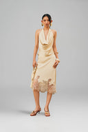 Ivory Silk Deep V Draped Neck Top for women, from XITA, The Viet Concept 