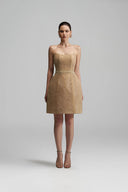Beige Floral Mesh Lace Corset Bell Mini Dress with Crystal Waist for women, from IHF SUDIO, The Viet Concept 