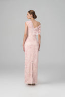 HAYTAN • Soleil Presence Hand-Embellished Pink Off-Shoulder Lace Evening Gown