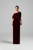 IHF ATELIER • Dark red Velvet One-Shoulder Draped Column Gown