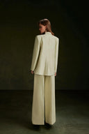 VONTIER DE MONTIER • Tailored Textured Rose-Lapel Silk Kate Collarless Blazer in Pistachio