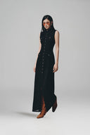 Sheer Jersey Gold-Button Maxi Dress for women, from Keira Tong, The Viet Concept
