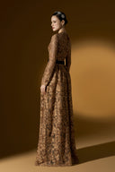 Brown Guipure Lace & Lyon Velvet A-Line Floor-Length Gown for women, from IHF ATELIER, The Viet Concept 