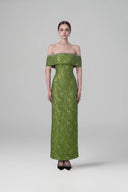 HAYTAN • Verdant Becoming Emerald Green Off-Shoulder Rhinestone Gown