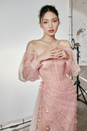 DO LONG • Veil Of Dawn Pink Embellished Midi Dress