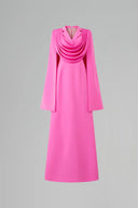 Pink A-Line Evening Gown – Draped Neck, Silk Crepe Luxury Dress for women, from IHF ATELIER, The Viet Concept 