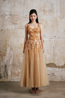 DO LONG • Golden Petal Embellished Midi Dress