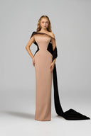 21SIX • Yelena Crepe Asymmetric Off-Shoulder Cape Gown