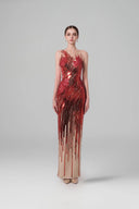 HAYTAN • Ruby Red Passion Crystal Cascade Gown