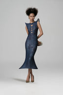 Cera Verdigris Sculpted Mesh Dress for women, from MOC NHU, The Viet Concept