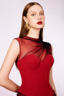 DO LONG • Insecta Red Draped Midi Dress
