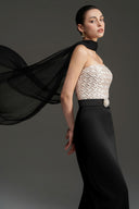 Silk Crisscross Strapless Column Gown Black White Taffeta for women, from IHF STUDIO, The Viet Concept 
