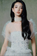 LINH PHUNG • Solstice Pigeon Blue Floral Lace Evening Gown