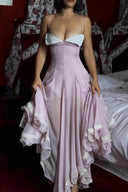 HUELLEY ROSE • Liane Blush Pink Silk Organza Bow-Bodice A-Line Maxi Dress