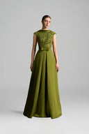 A-Line Agate Silk & Guipure Lace Deconstructed Collar Gown for women, from IHF ATELIER, The Viet Concept 