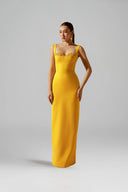 Yellow Jensen Crystal Embellished Crepe Bodycon Gown for women, from 21SIX, The Viet Concept