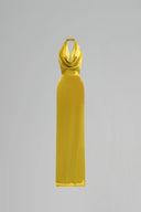 Yellow Satin Silk Cowl Halter Gown With Pleated Detail for women, from IHF ATELIER, The Viet Concept