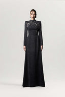 GVLUX • Rococo Nocturne High-Neck Denim A-Line Gown