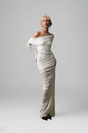 White Perle Asymétrique Maxi Dress for women, from GUYEHI STUDIO, The Viet Concept 