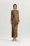 Noir Round Neck Ruffle Maxi Dress for women, from ARTI APPAREL, The Viet Concept 
