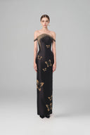 HAYTAN • Noir Liberté Black Crystal Off-Shoulder Gown