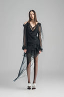 Black V-Neck Layered Wrap Dress for women, from Must Have, The Viet Concept 