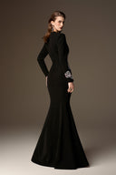 IHF ATELIER • Black Crystal Floral Embellished Crepe Mermaid Gown