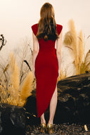 DO LONG • Delicate Red Sculpted Midi Dress