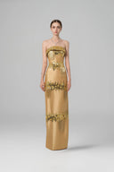 HAYTAN • Crown of Ambition Hand-Embellished Crystal Fringe Gold Taffeta Gown