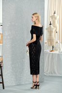 DO LONG • Black Off-Shoulder Lace Midi Dress