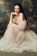 LINH PHUNG • Verdara Laurel Green & Nude Asymmetrical Corset Tulle Gown