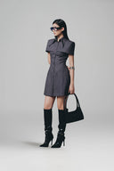 Striped Cape-Shoulder Mini Shirt Dress for women, from KEIRA TONG, The Viet Concept 