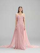 LINH PHUNG • Morgane Pink Pearlescent Silk Off-Shoulder Couture Gown