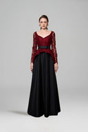 Regal Dark Red French Lace Queen Anne A-Line Gown for women, from IHF ATELIER, The Viet Concept 