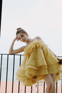 LINH PHUNG • Solivé Antique Gold Silk Crepe Babydoll Dress