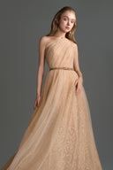 IHF STUDIO • Floral Mesh Lace One-Shoulder A-Line Gown