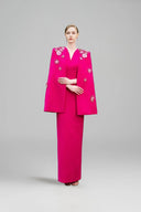 Fuchsia Crystal Embroidered Rose Cape Column Evening Gown for women, from IHF ATELIER, The Viet Concept